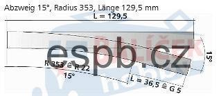 83324 Tillig TT Bahn - EW1 - výhybka levá 15°, délka rovné koleje - 129,5 mm