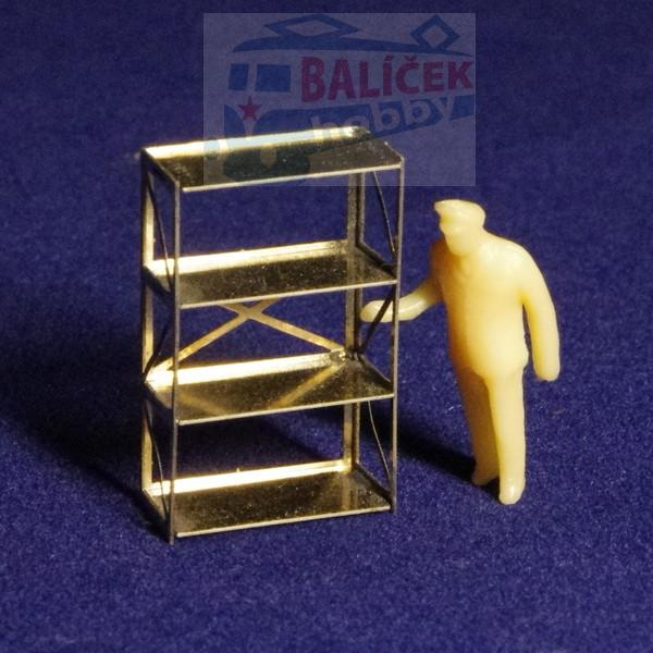 H0 - Regál kovový s 5 policemi (leptaná stavebnice)