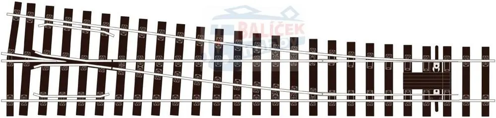 SL-791BH PECO - P výhybka, střední poloměr odb., 8°, R 1828 mm, délka 416 mm