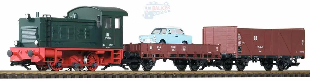 37121 PIKO - Start set Dieselová lokomotiva V 20 + 2 nákladní vozy, kolejový ovál, trafo, se zvukem