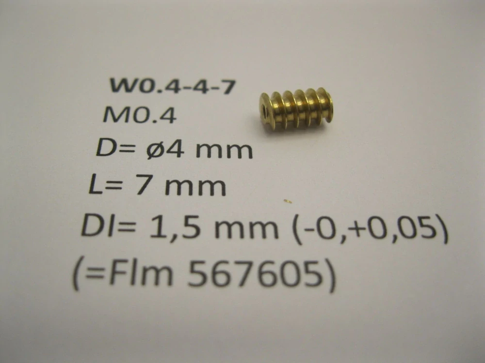M0.4 D=ø4 L=7 DI=1.5 mm (=Flm 567605) Brass
