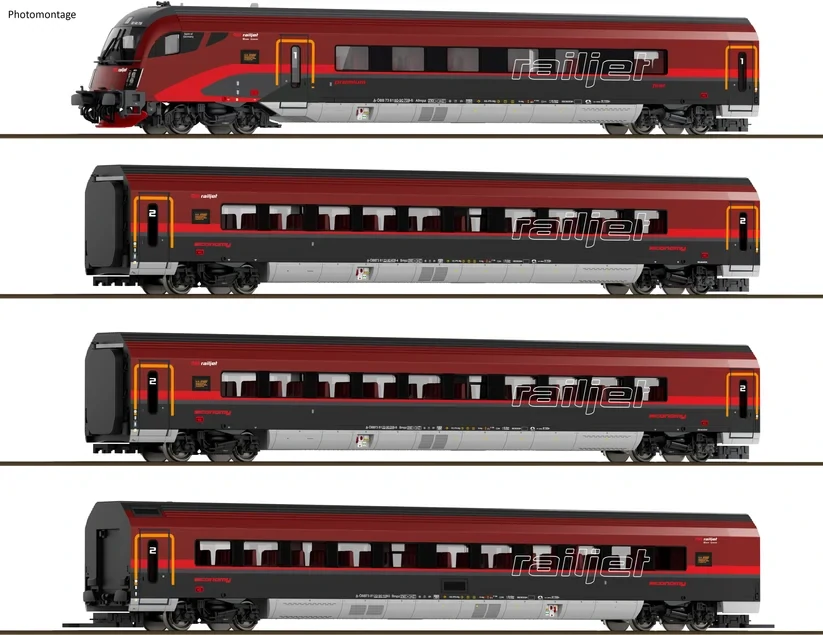 TT - DCC základní sada vozů Railjet ÖBB s řídicím vozem, ep. VI s osvětlením