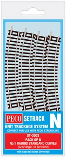 ST-3001 PECO - oblouková kolej R=228mm, 22,5° 8ks/balení