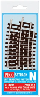 ST-3004 PECO - oblouková kolej R=228mm, 11,25° 4ks/balení