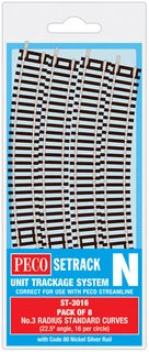 ST-3016 PECO - oblouková kolej R=298,5mm, 22,5° 8ks/balení