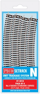 ST-3018 PECO - oblouková kolej R=333,4mm, 22,5° 8ks/balení