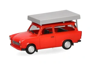 H0 - Trabant 601 Universal, červený se střešním stanem