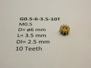 M0.5 D=ø6 L=3.5 mm DI=2.5 mm 10 Teeth (Lima, Rivarossi, Electrotren, Jouef)