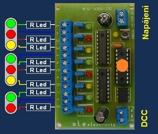 Dekodér pro návěstidlo DCC-8Sem-uni (2x3sv+2sv) / STE 007-332