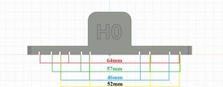 Roztečník H0 -  46, 52, 57 a 64mm