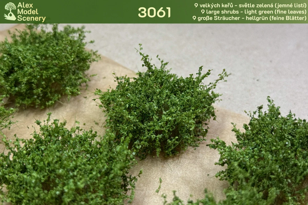 9 velkých keřů - světle zelená (jemné listí)