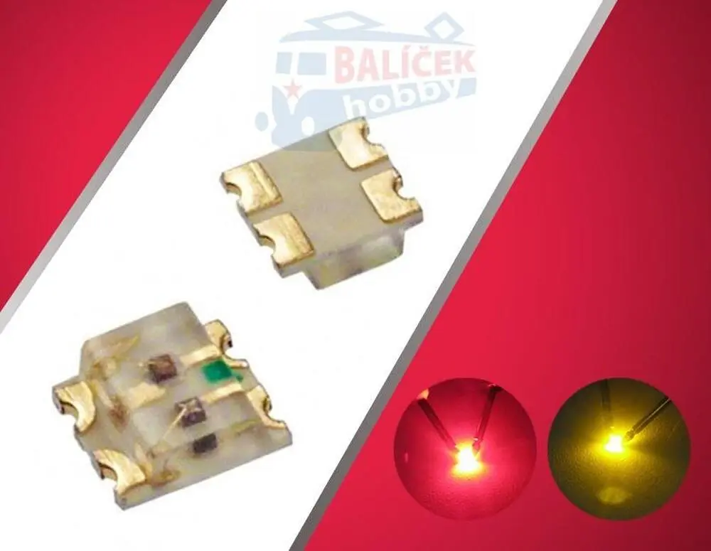 SMD dvoubarevná led dioda červená/žlutá