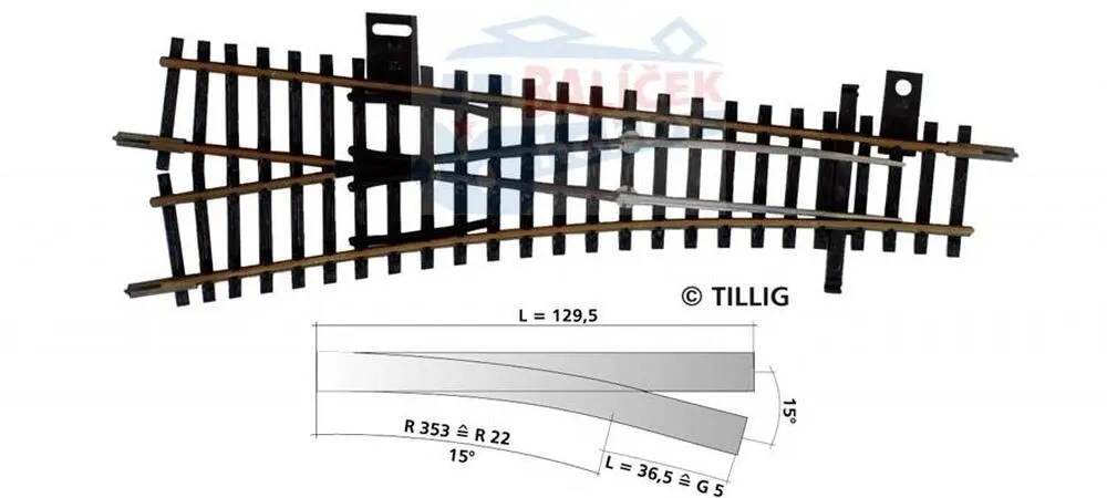83329 Tillig TT Bahn - TT - výhybka EW1 levá 15°, nový typ