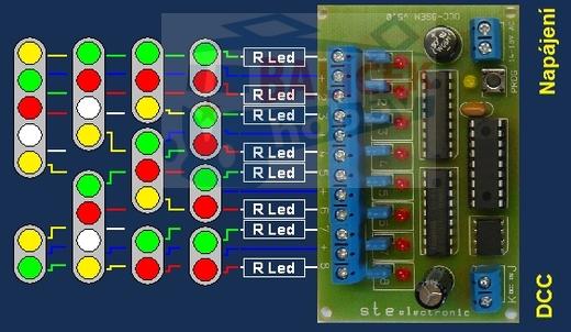 Dekodér pro návěstidlo DCC-8Sem-uni (2x3sv+2sv) / STE 007-332