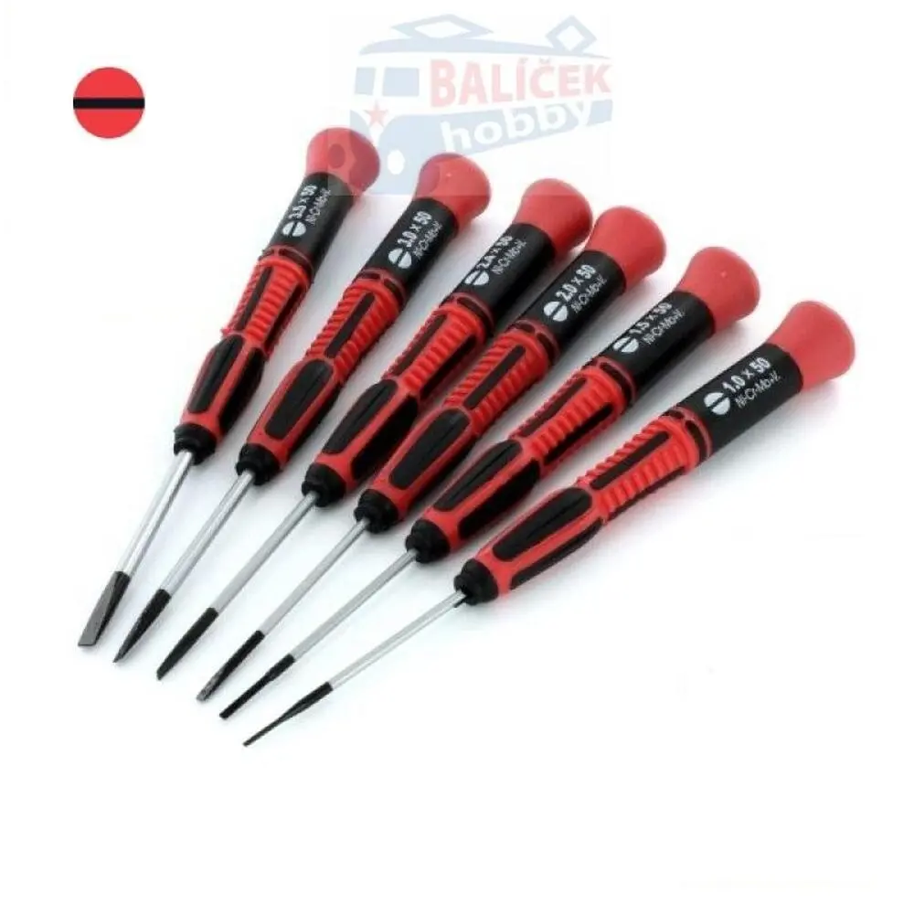 Šroubováky ploché 0.5-3.5 mm, sada 6 ks (červené)