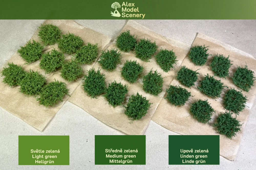 9 velkých keřů - lipově zelená (jemné listí)