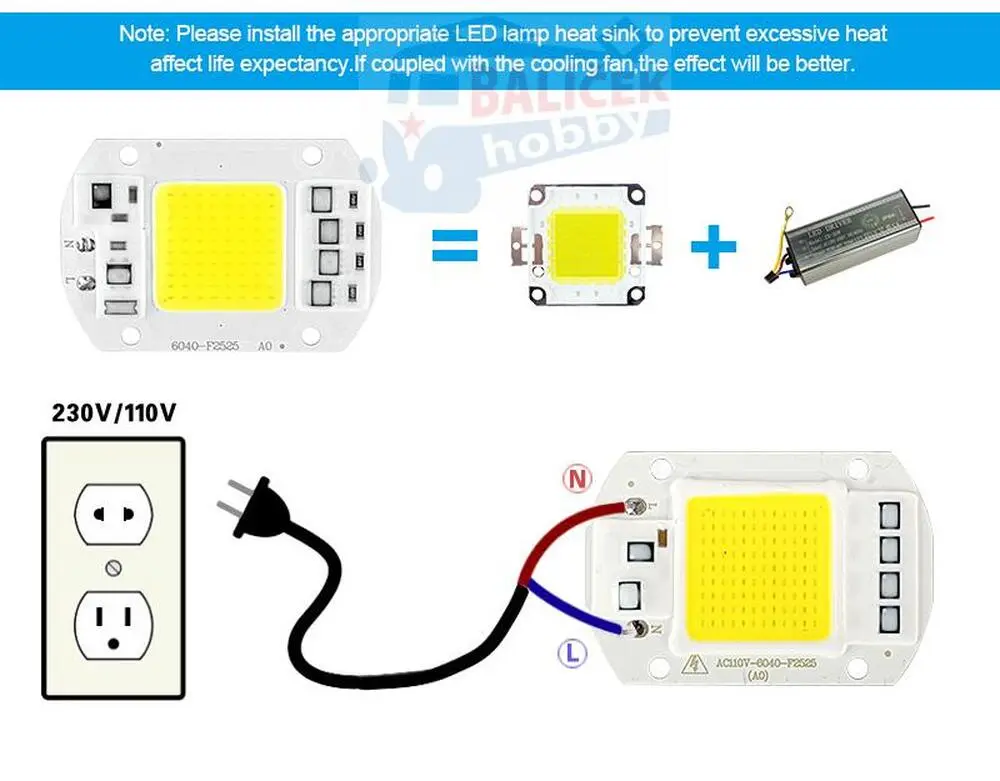 Led COB chip 50W/230V - studená bílá