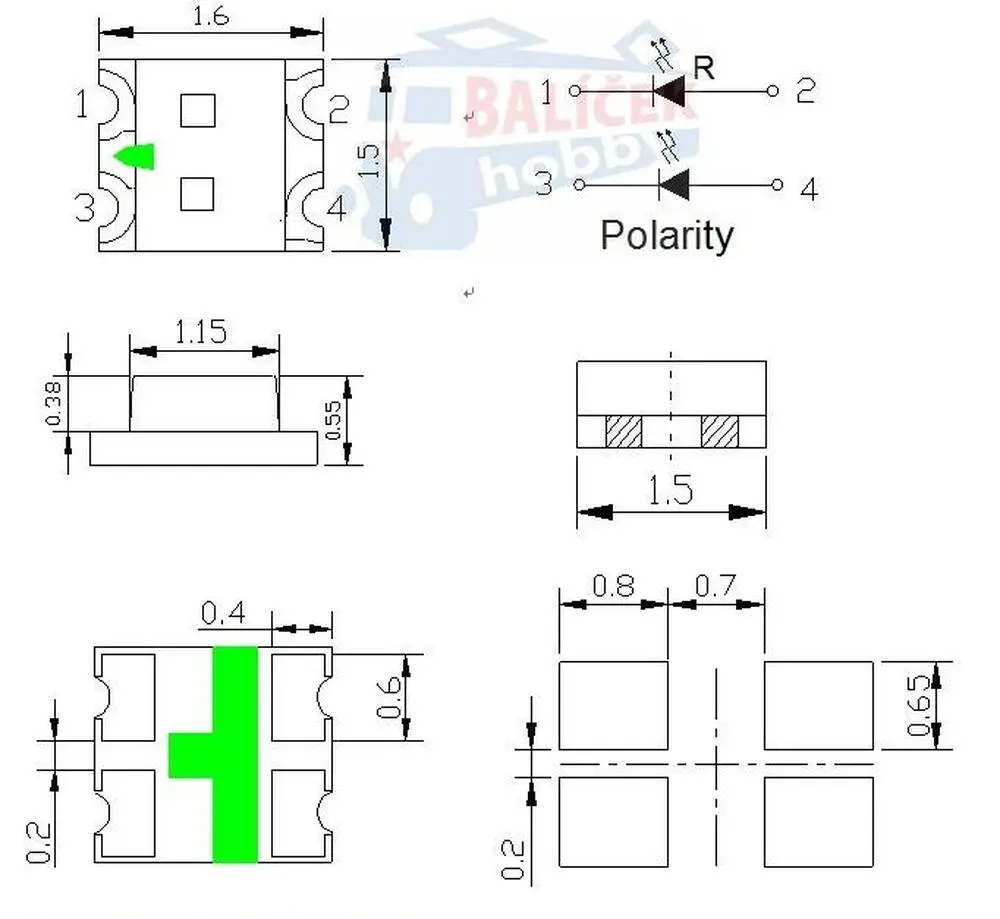 SMD dvoubarevná led dioda červená/bílá