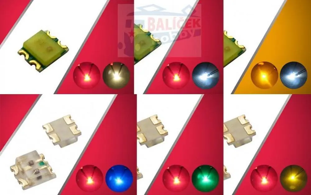 SMD dvoubarevná led dioda červená/teplá bílá