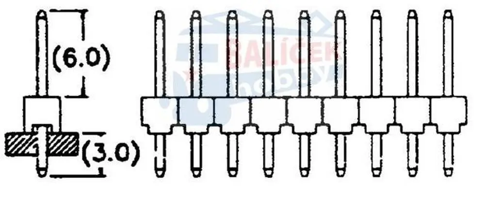 Oboustranný kolík S1G40 2,54mm