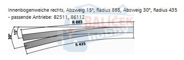 82361 Tillig H0 Bahn - IBW pravá - oblouková výhybka pravá