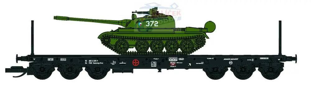 Plošinový vůz Sammp 10 s tankem T-54/55 ČSD 1:120