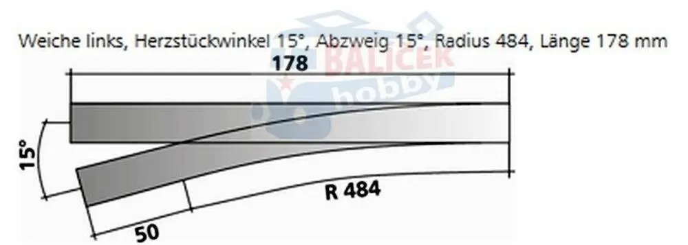 85324 Tillig H0 Bahn - EW2 - výhybka levá, úhel srdcovky 15°, inovovaná verze