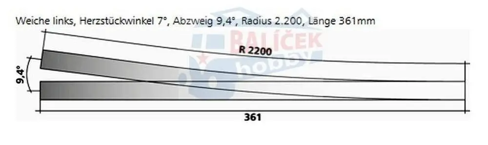 85327 Tillig H0 Bahn - EW5 - výhybka levá, úhel srdcovky 7°
