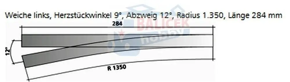 85354 Tillig H0 Bahn - EW3 - výhybka levá, úhel srdcovky 12°