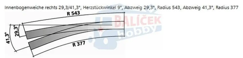 85333 Tillig H0 Bahn - IBW pravá 29,3° / 41,3° - oblouková výhybka pravá