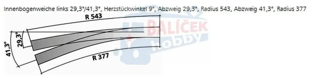 85334 Tillig H0 Bahn - IBW levá 29,3° / 41,3° - oblouková výhybka levá