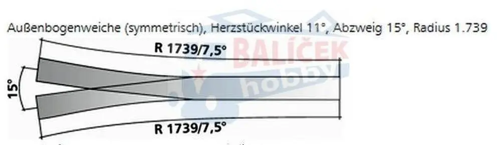 85381 Tillig H0 Bahn - ABW - symetrická výhybka 15°