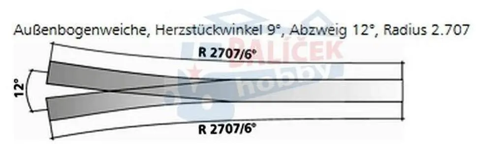 85383 Tillig H0 Bahn - ABW - symetrická výhybka 12°