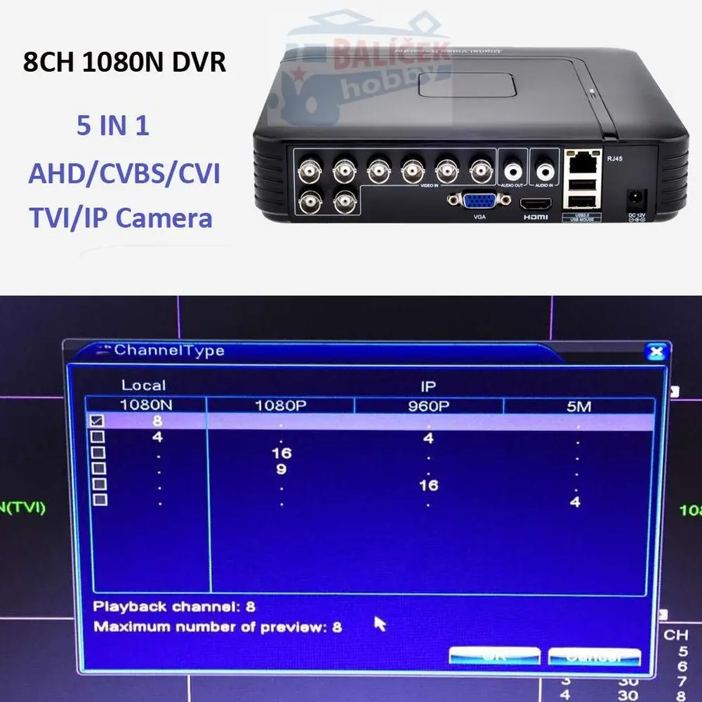 DVR 8 kanálový přijímač