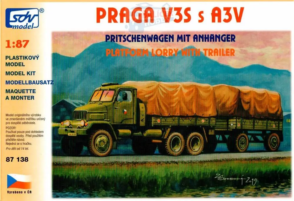 Praga V3S valník, přívěs A3V 1:87
