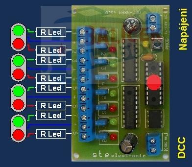 Dekodér pro návěstidlo DCC-8Sem-uni (2x3sv+2sv) / STE 007-332