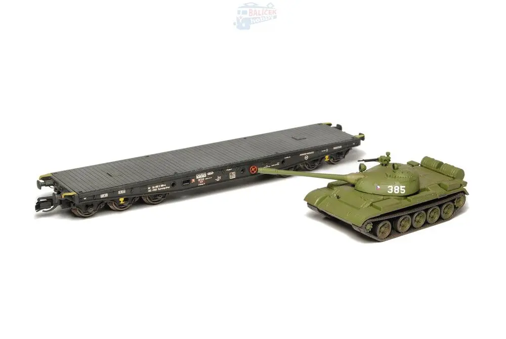 Plošinový vůz Sammp 10 s tankem T-54/55 ČSD 1:120